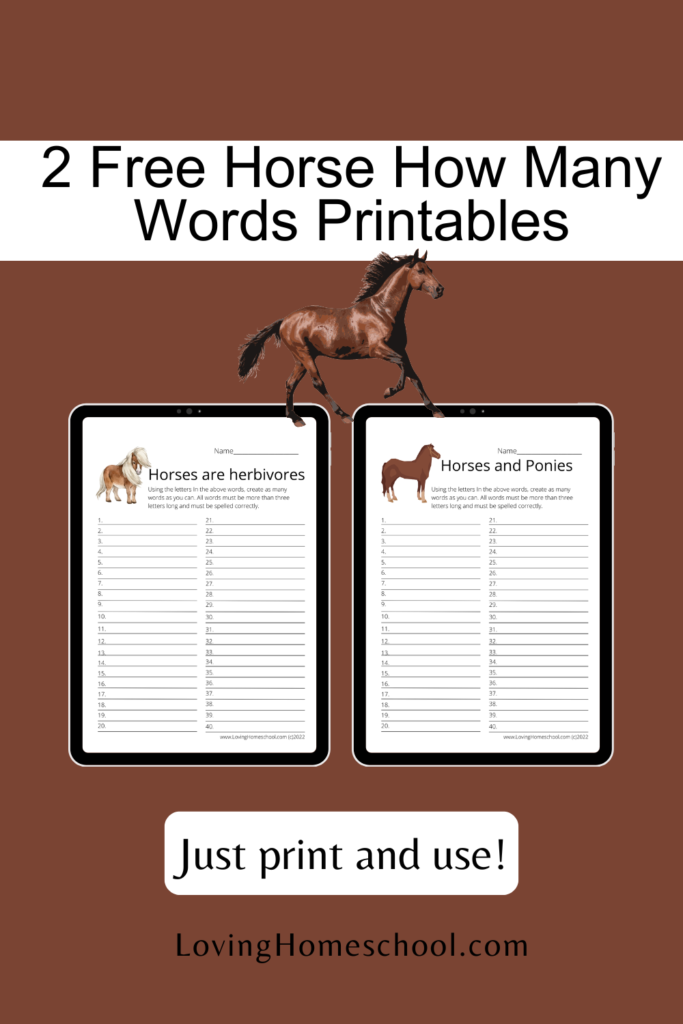 2 Free Horse How Many Words Printables Pinterest Pin