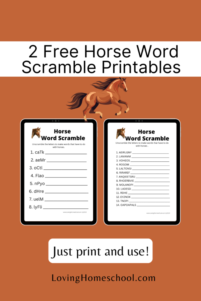 2 Free Horse Word Scramble Printables Pinterest Pin