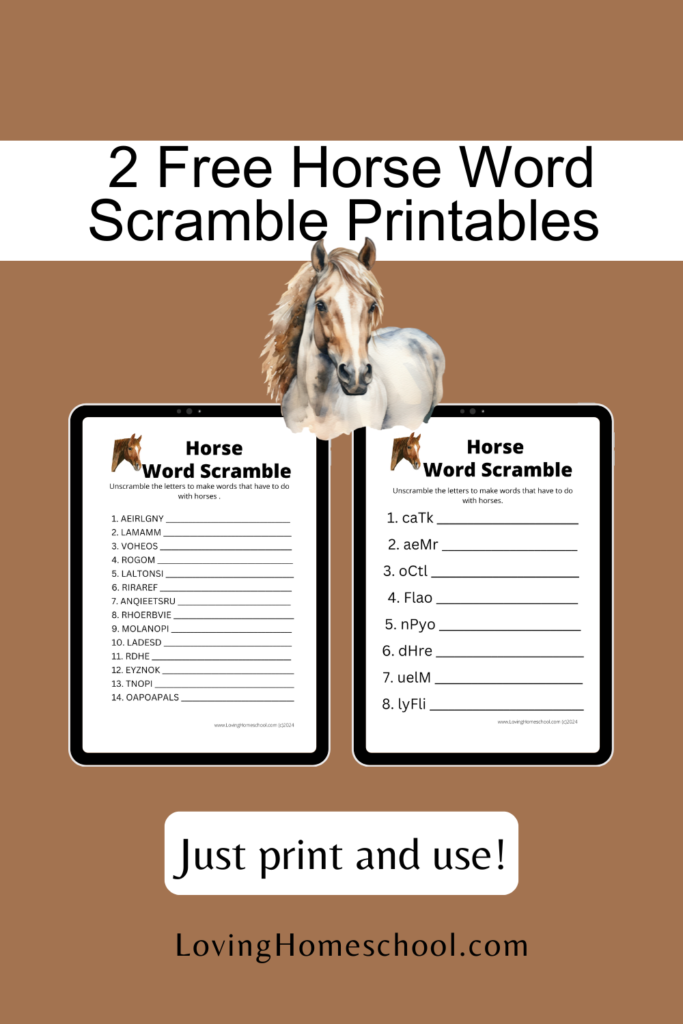 2 Free Horse Word Scramble Printables Pinterest Pin