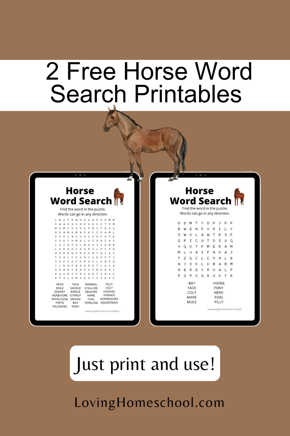 2 Free Horse Word Search Printables Pinterest Pin