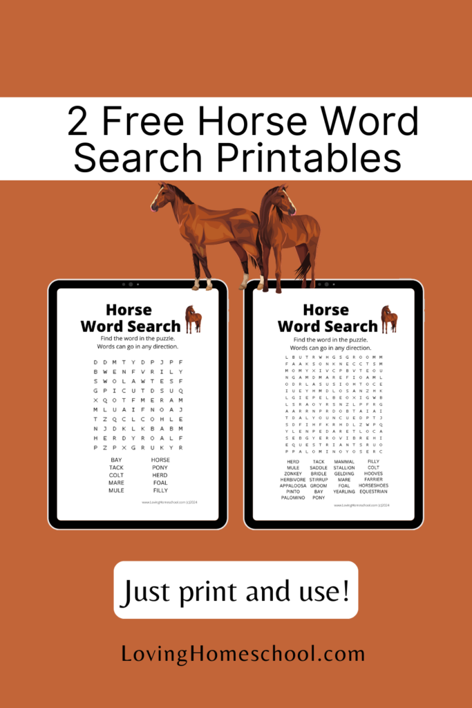 2 Free Horse Word Search Printables Pinterest Pin