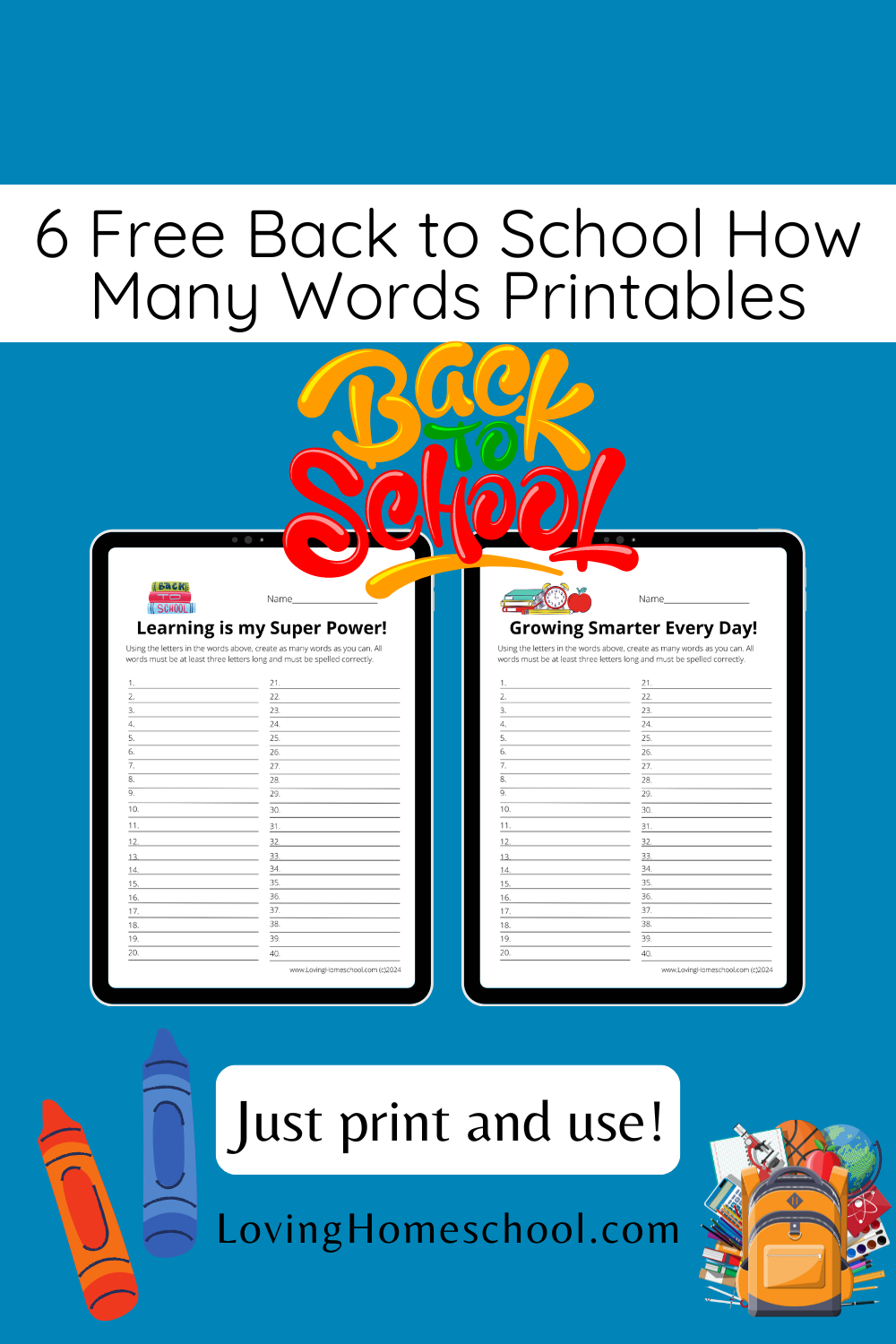 6 Free Back to School How Many Words Printables - LovingHomeschool.com