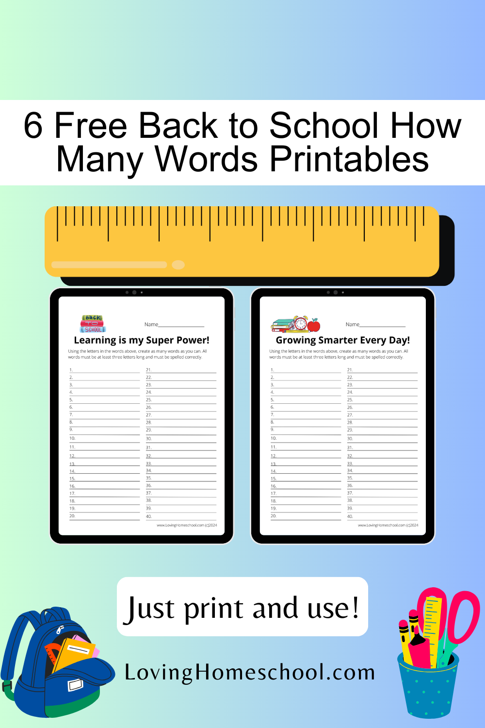 6 Free Back to School How Many Words Printables - LovingHomeschool.com