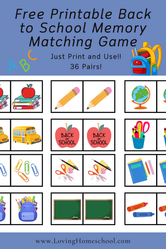 Free Printable Back to School Memory Matching Game Pinterest Pin