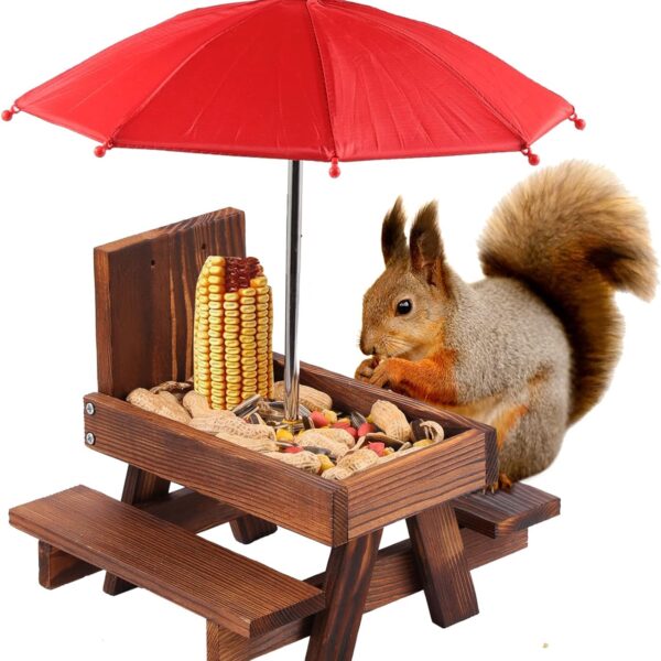 Squirrel Feeder Picnic Table with Umbrella