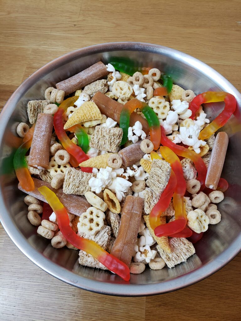 Farm Animal Trail Mix in metal bowl