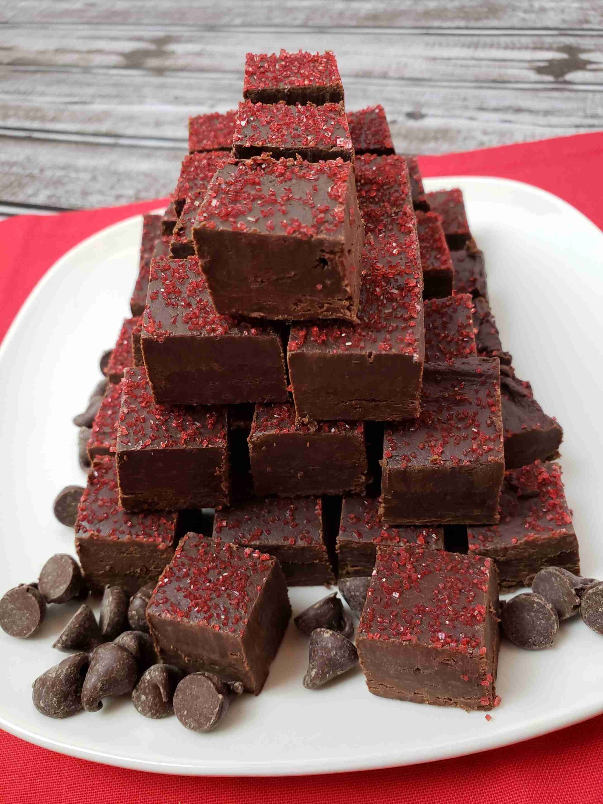 Dark chocolate raspberry fudge on plate