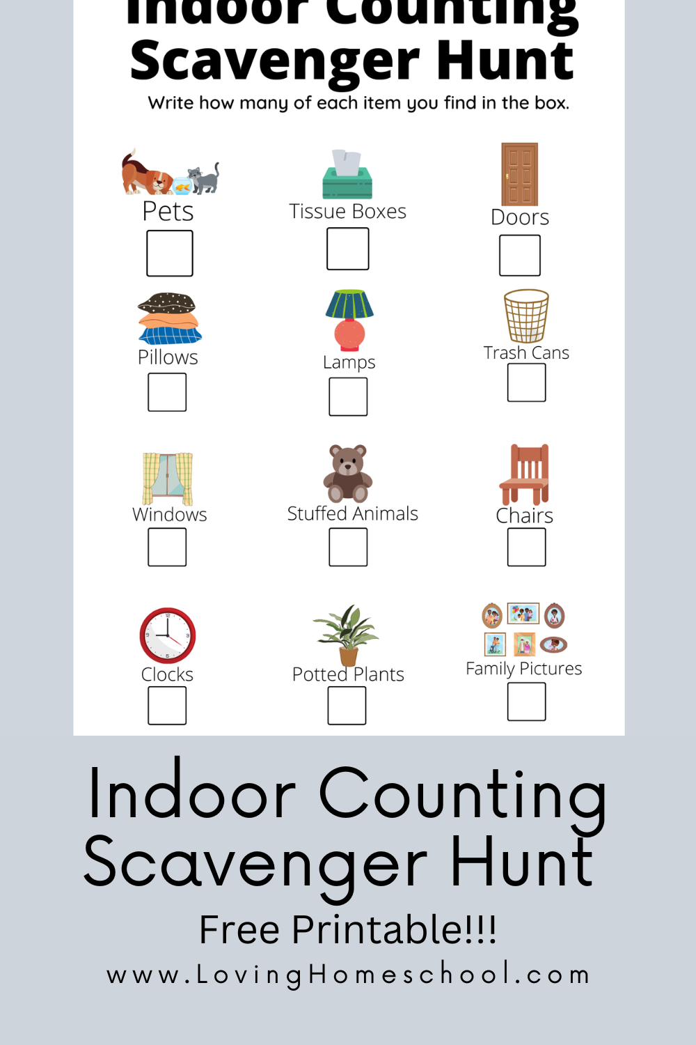 Indoor Counting Scavenger Hunt Pinterest Pin