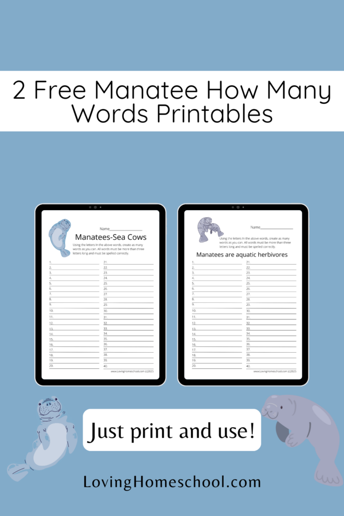 2 Free Manatee How Many Words Printables Pinterest Pin