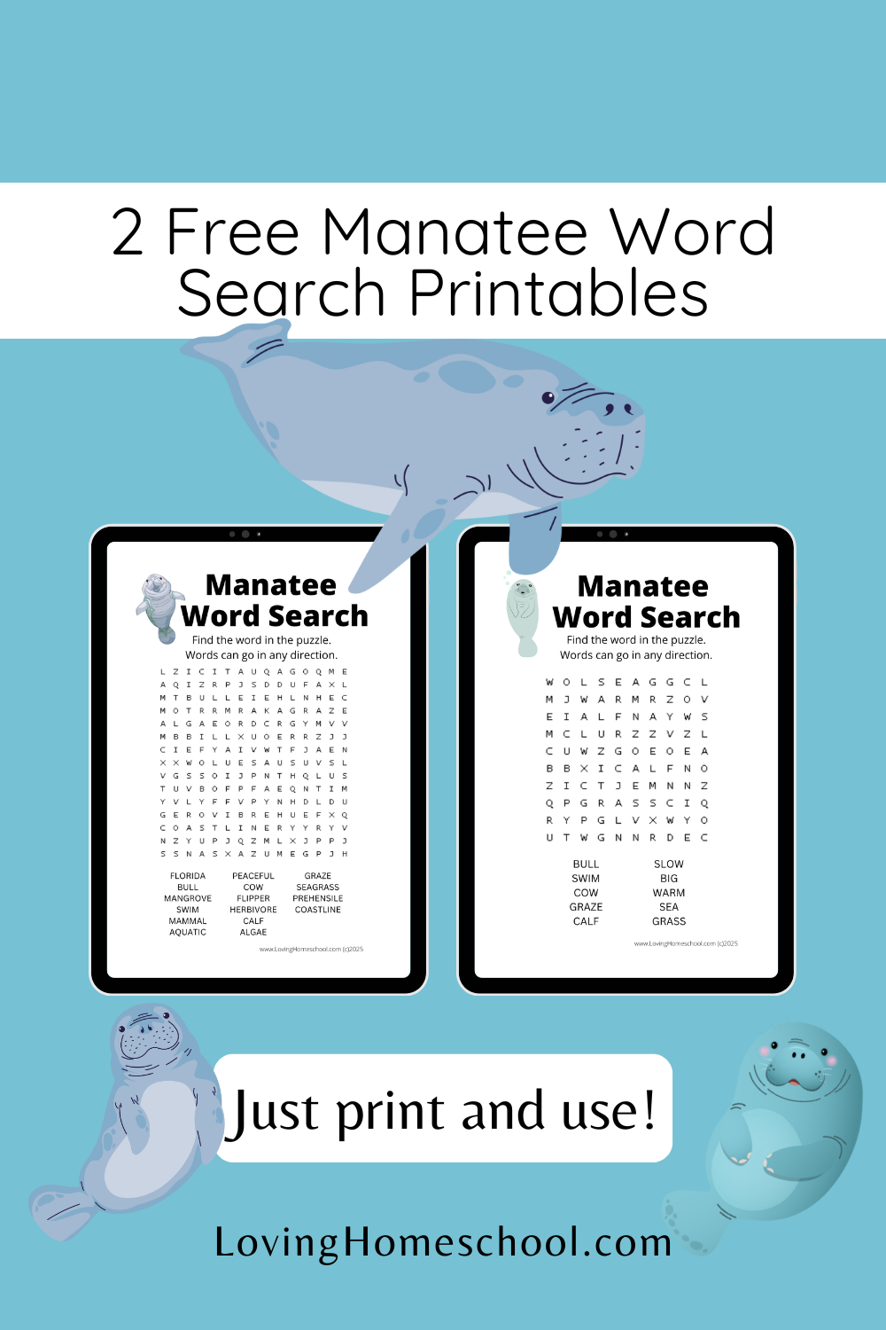 2 Free Manatee Word Search Printables Pinterest Pin