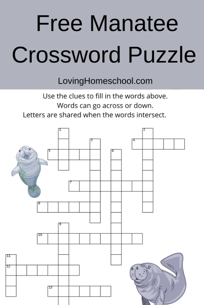 Free Manatee Crossword Puzzle Pinterest Pin