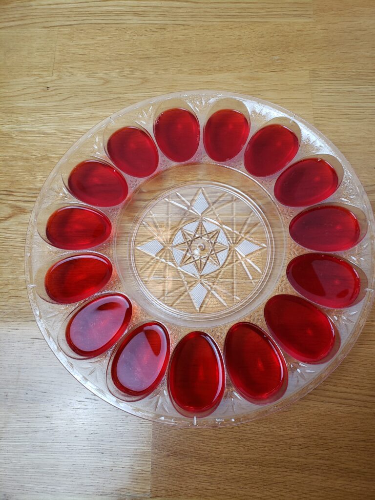 red sugar free deviled Jell-O eggs