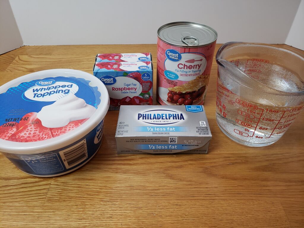 Ingredients for raspberry cherry Jell-O