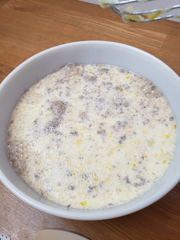 wet and dry ingredients together in a bowl