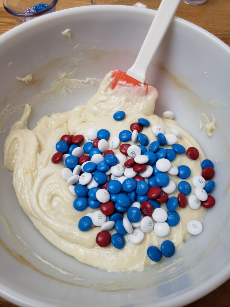 M&M's added to fudge