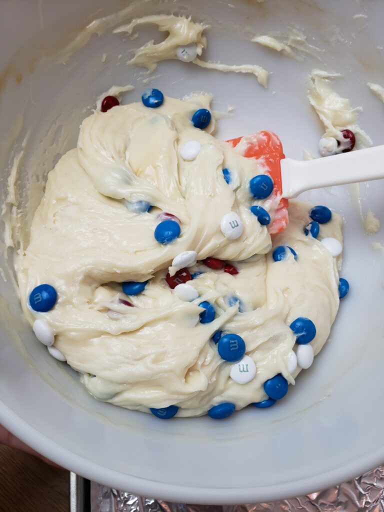 stirring in the M&M's