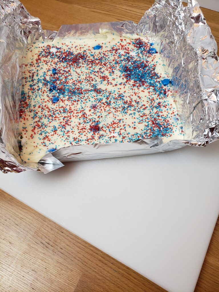 fudge in foil out of pan and ready to cut