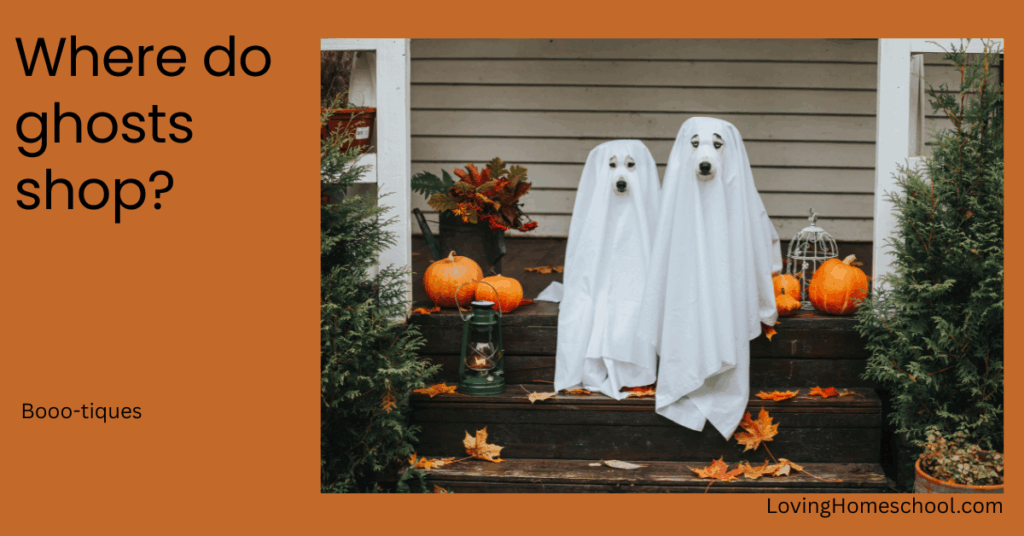 A halloween picture and the joke Where do ghosts shop
