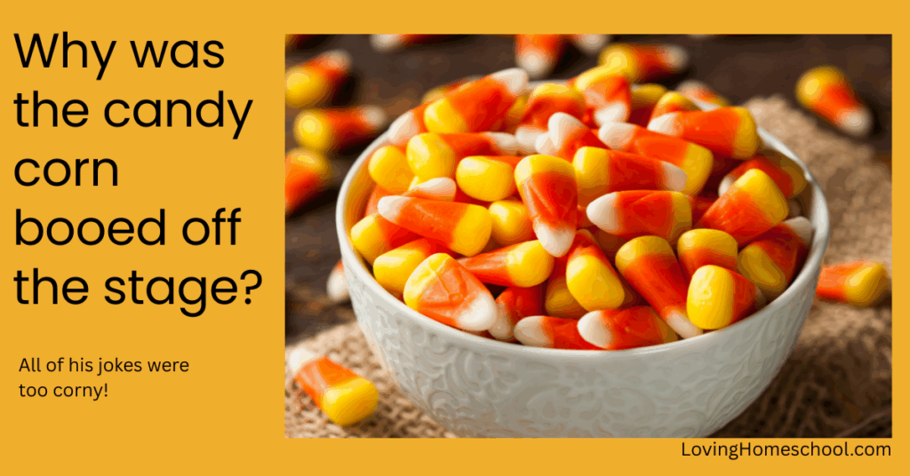 A halloween picture and the joke Why was the candy corn booed off the stage