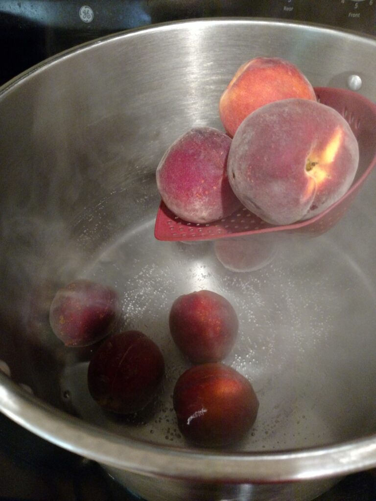 adding peaches to hot water