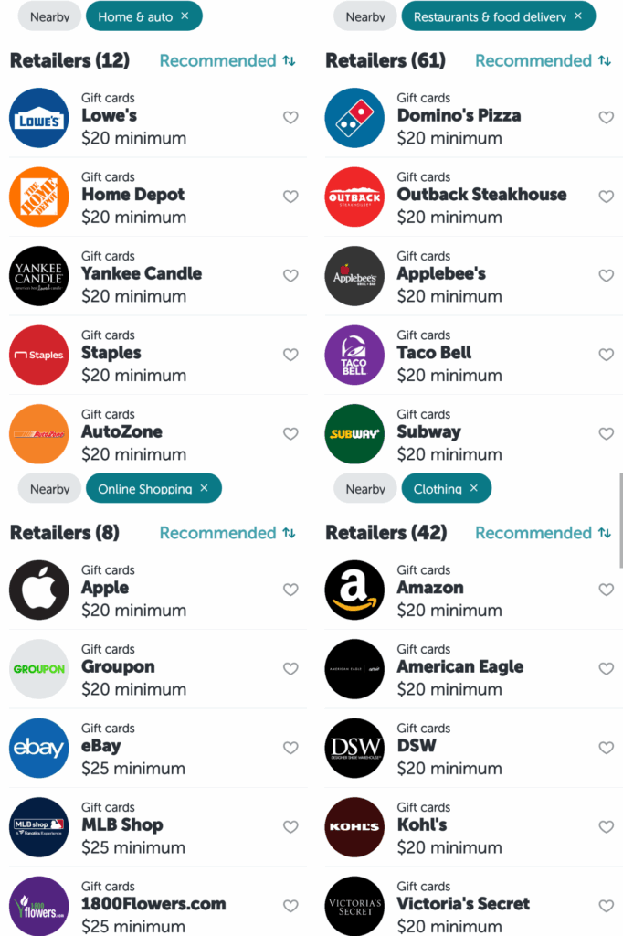 Ibotta gift card options 1