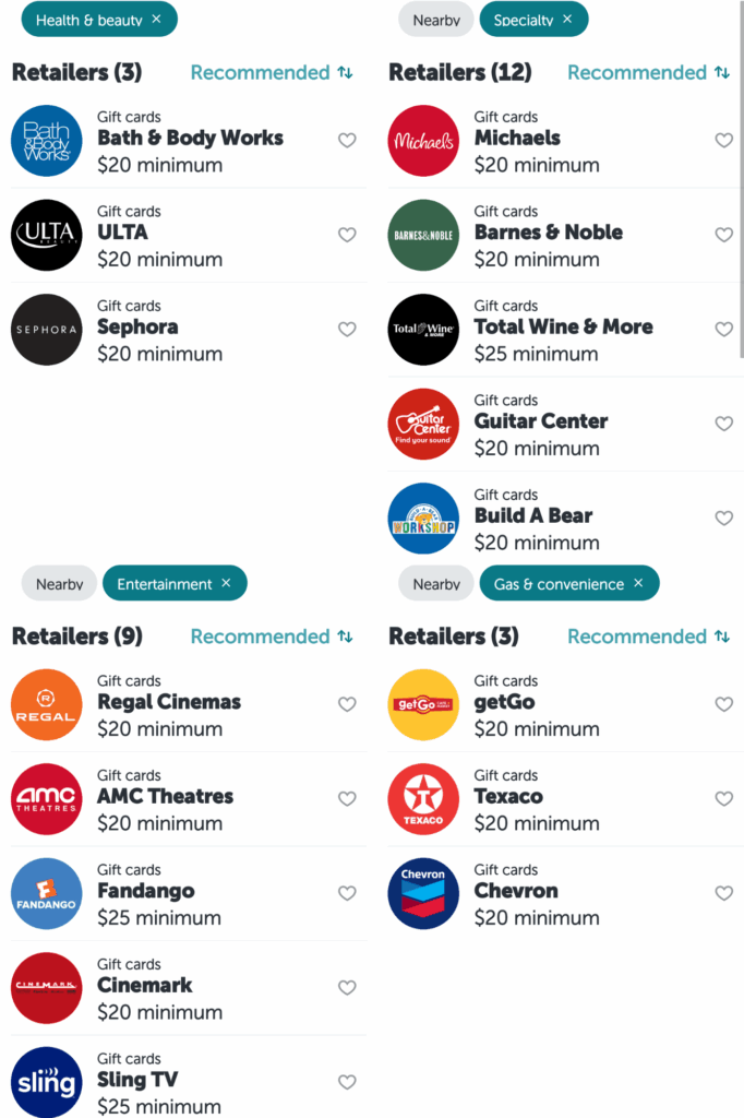 Ibotta gift card options 2