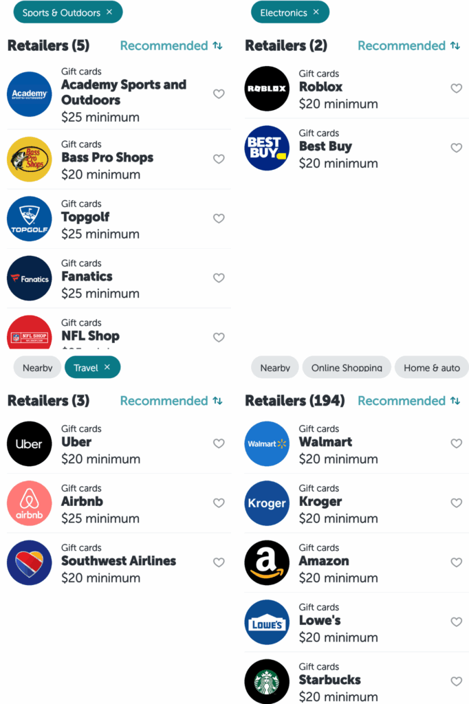 Ibotta gift card options 3