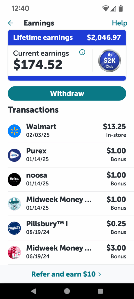 showing earnings on Ibotta