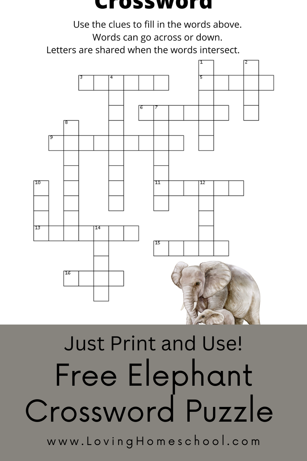 Free Elephant Crossword Puzzle Pinterest Pin