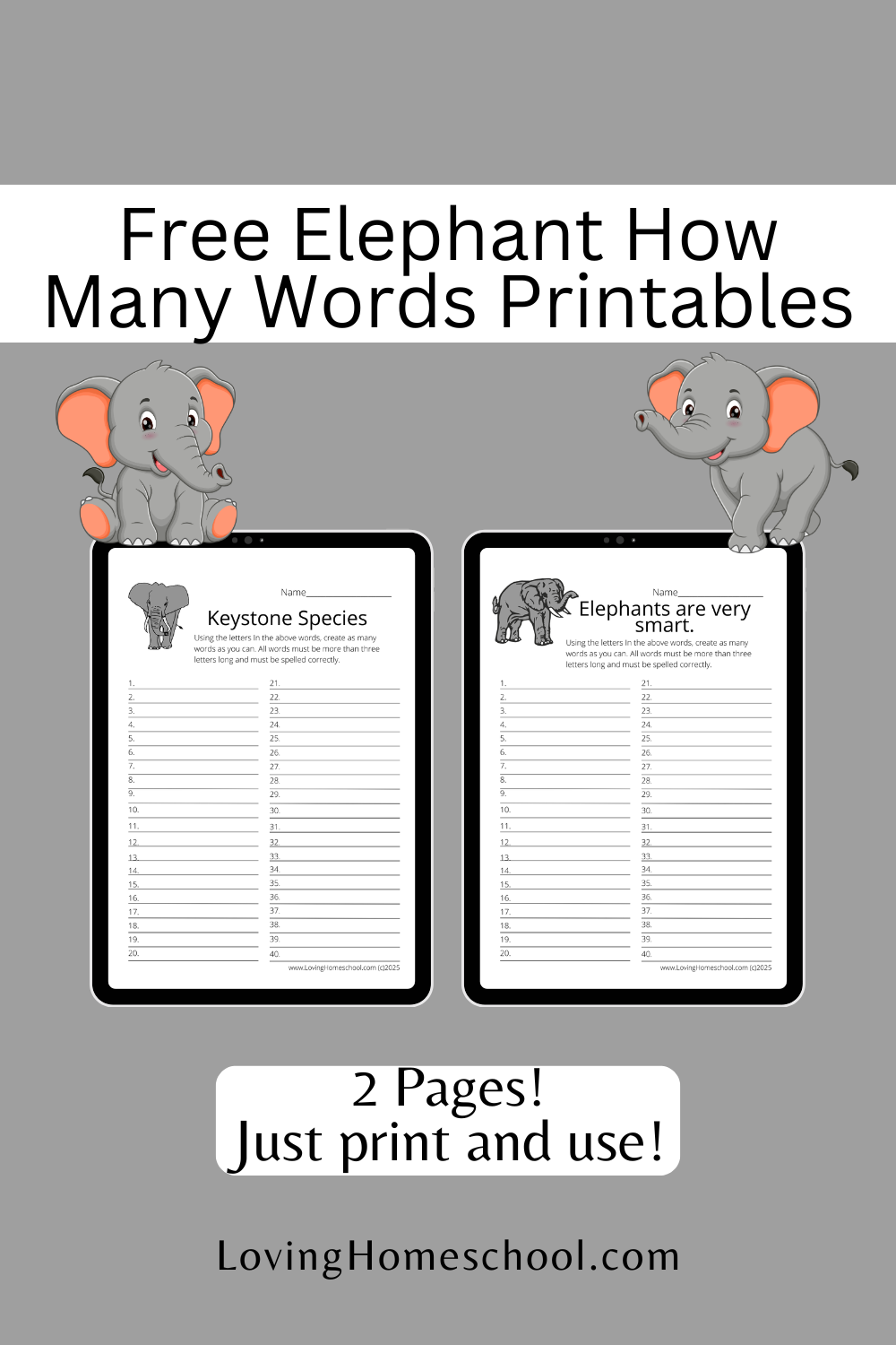 Free Elephant How Many Words Printables Pinterest Pin