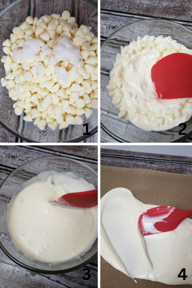 Peppermint Candy Cane Bark 1-4 Process shots