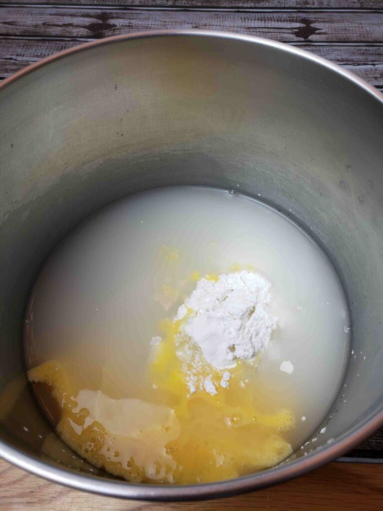 all ingredients for vintage lemon butter in a saucepan
