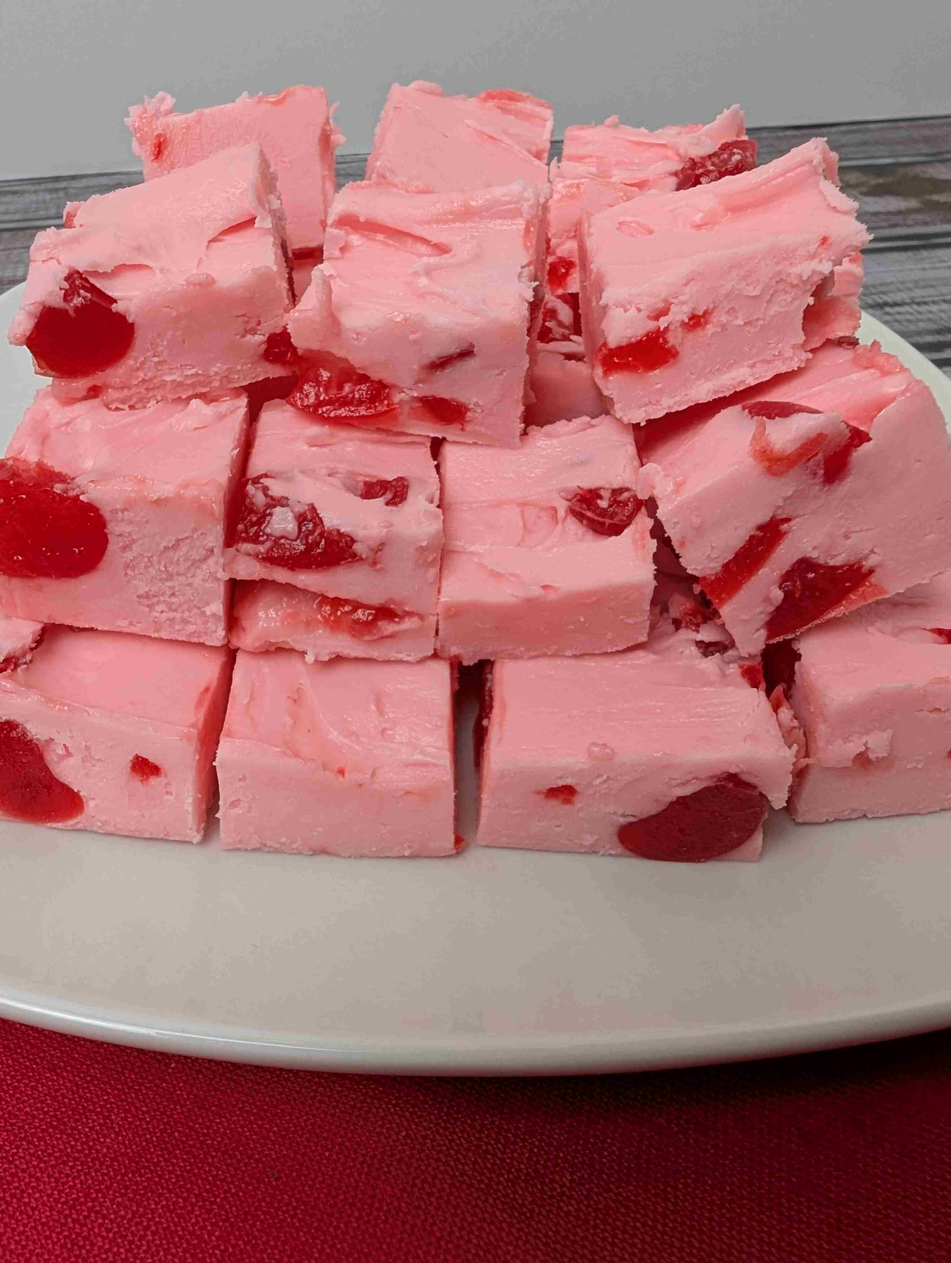 cherry fudge on a white plate