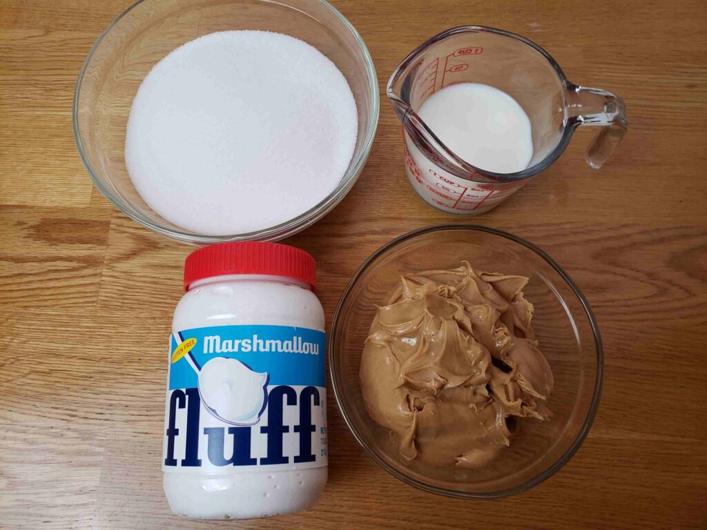 ingredients for peanut butter and fluff fudge