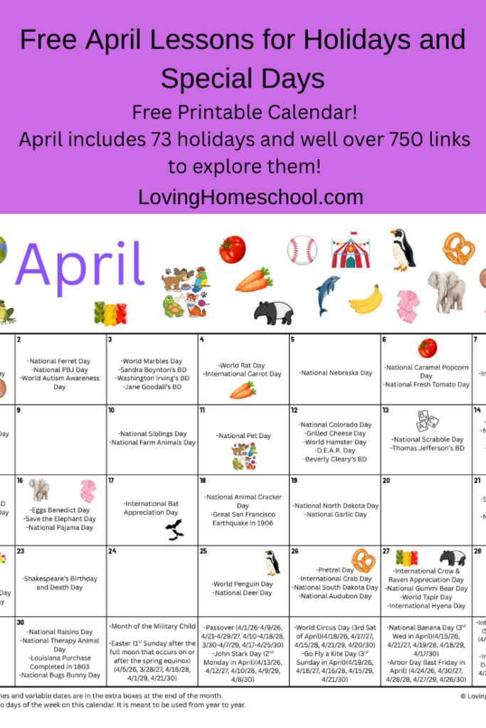 Free April Lessons for Holidays and Special Days Pinterest Pin