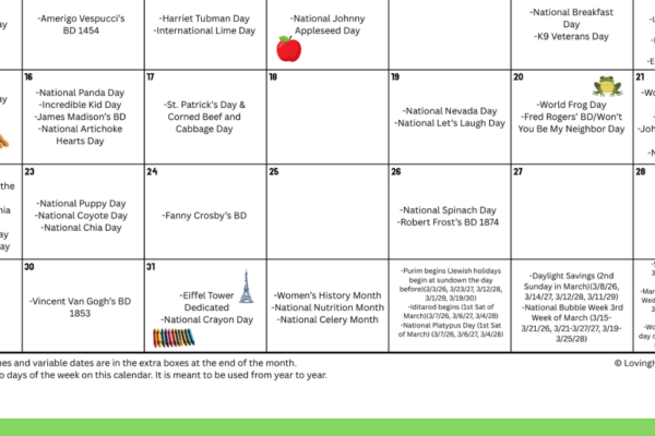 Free March Lessons for Holidays and Special Days Pinterest Pin