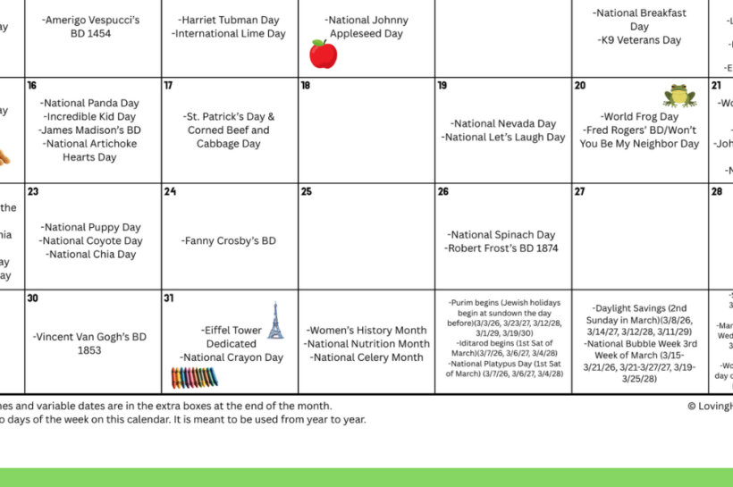 Free March Lessons for Holidays and Special Days Pinterest Pin