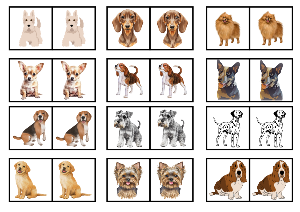 Dogs Matching Memory Game Cards