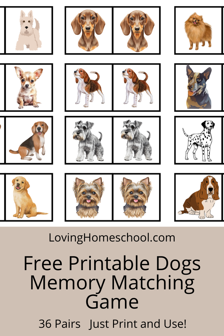 Free Printable Dogs Memory Matching Game Pinterest Pin