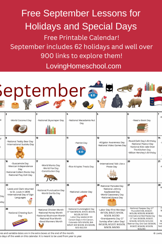 Free September Lessons for Holidays and Special Days Pinterest Pin