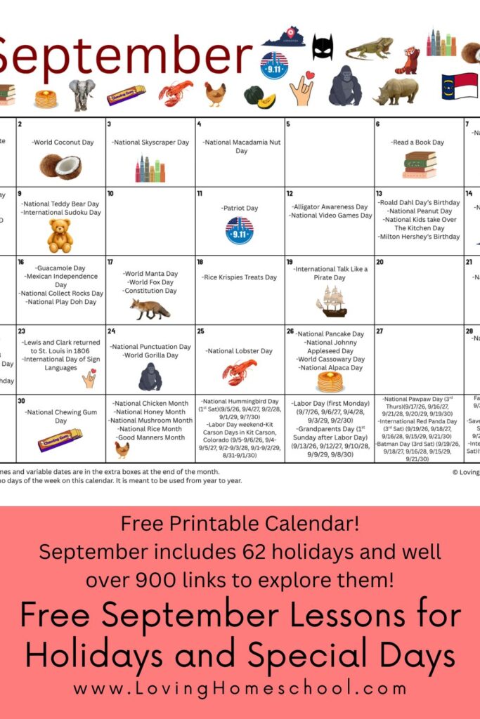 Free September Lessons for Holidays and Special Days Pinterest Pin